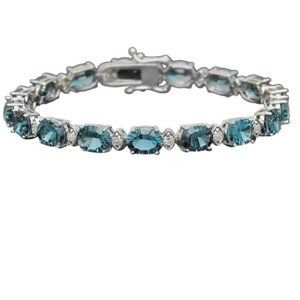 24.20 Natural Blue Topaz and Diamond 14K Solid White Gold Bracelet
